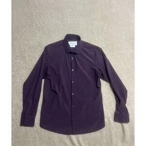 Mizzen Main Shirt Mens Large‎ Trim Fit Maroon Check Pattern Leeward Collection